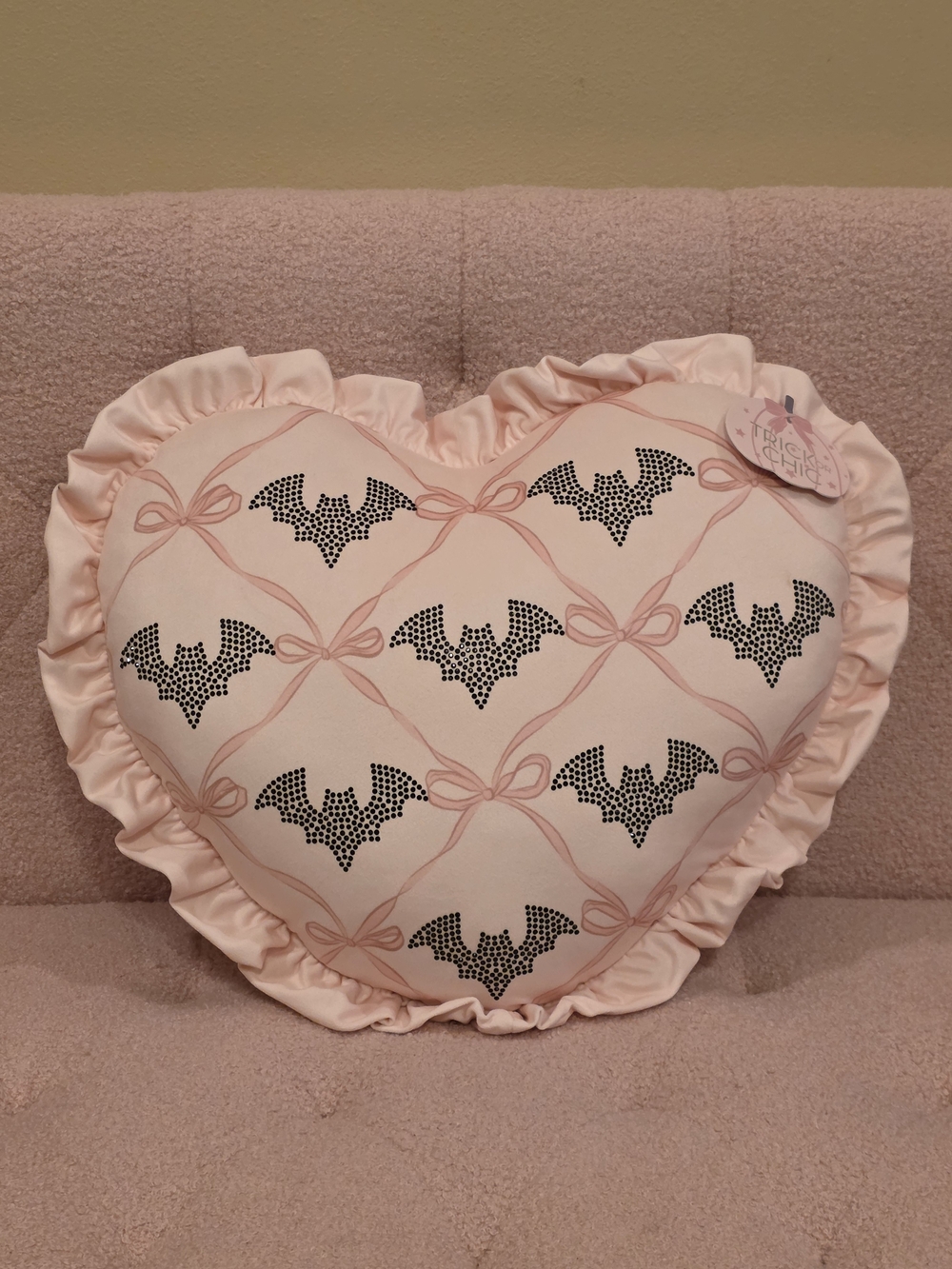 Coquette Heart Shaped With Ruffles Pink Bat Pillow